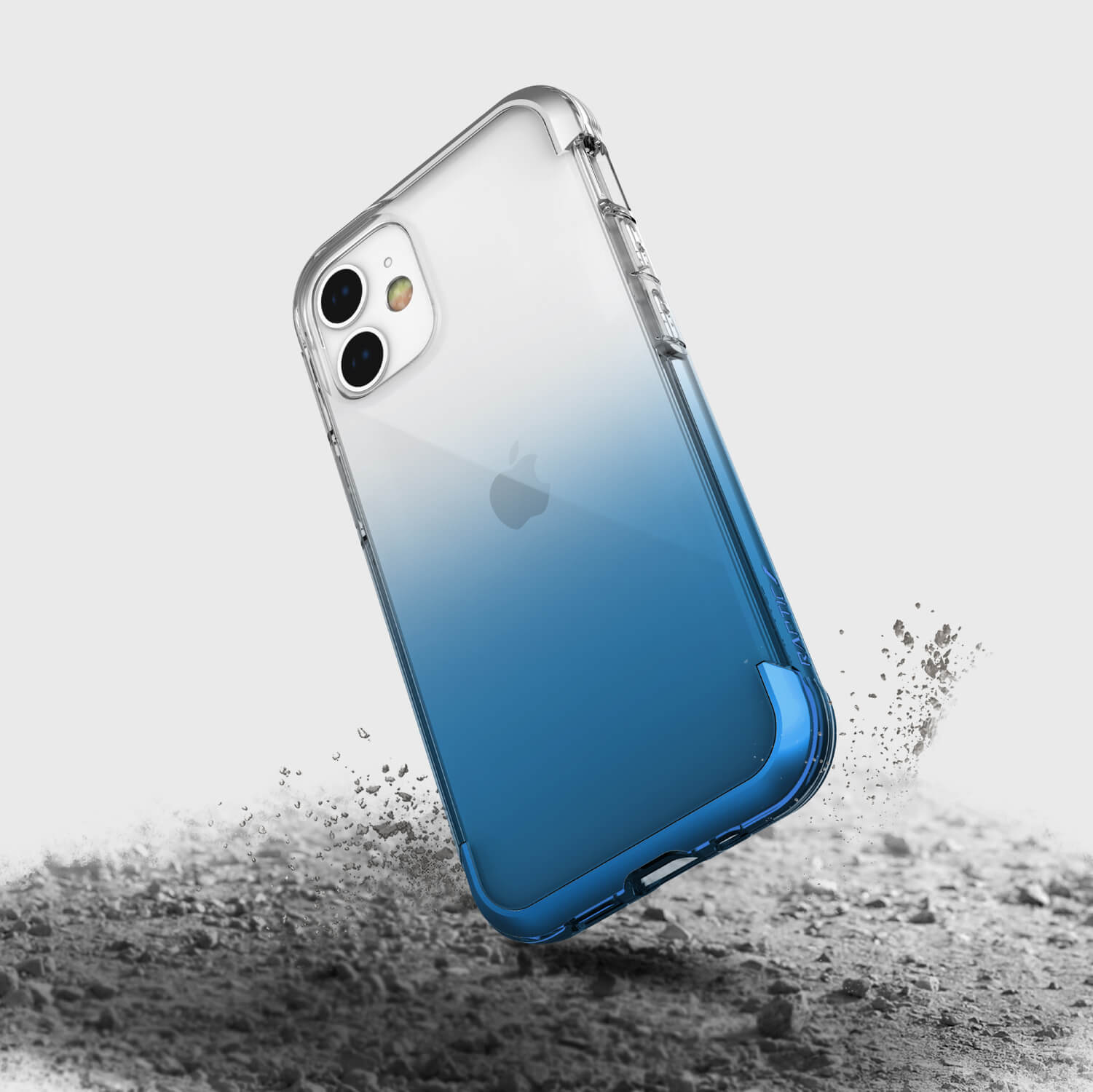 A Raptic iPhone 12 Mini Case - Air in blue and white with drop protection.