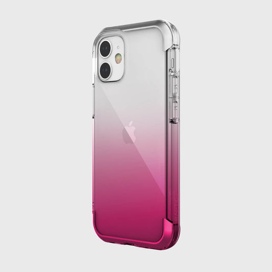 Showing a iPhone 12 Mini in a pink gradient Raptic air case