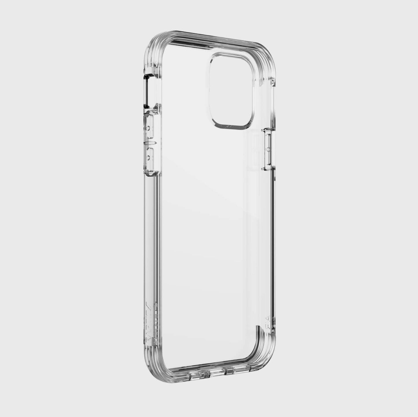 A clear Raptic iPhone 12 & iPhone 12 Pro Case - AIR for 13-foot drop protection on a white background.