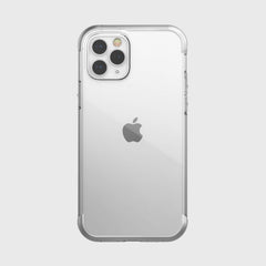 A wireless charging compatible Raptic Air case providing 4-metre drop protection for the back view of an iPhone 12 Pro Max.