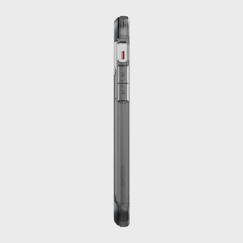 A white Raptic iPhone 12 Pro Max Case - AIR offering 4-metre drop protection and wireless charging compatibility.