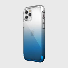 Showing a iPhone 12 Pro in a blue gradient Raptic Air case