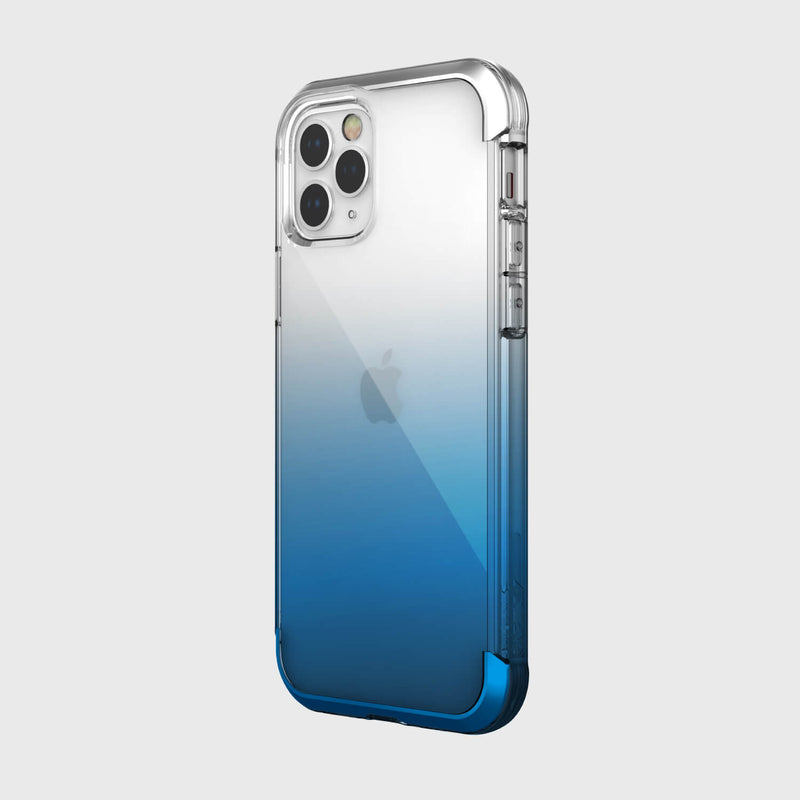 Showing a iPhone 12 Pro in a blue gradient Raptic Air case