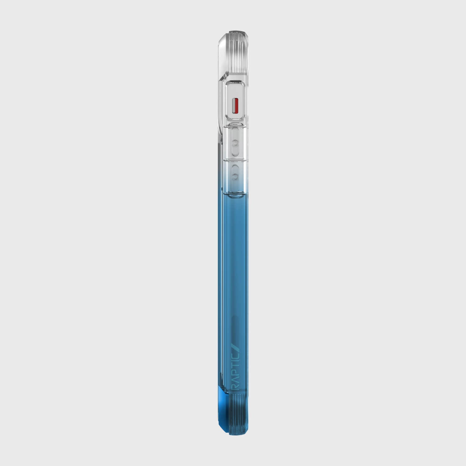 A blue liquid is sitting on a white background, featuring Raptic's iPhone 12 & iPhone 12 Pro Case - AIR's 13-foot drop protection for iPhone 12.