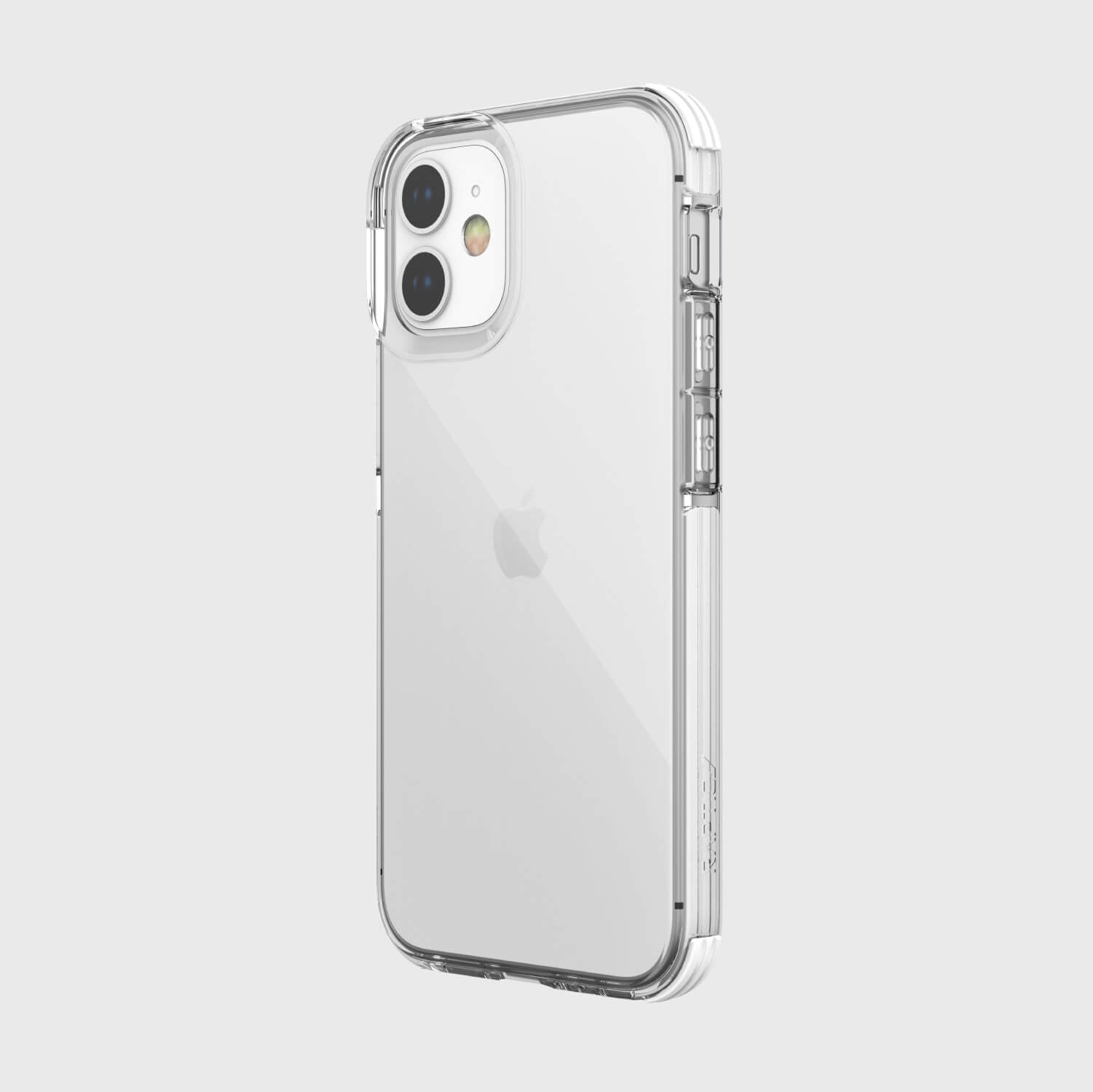 The back view of a Raptic Clear iPhone 12 Mini case with wireless charging compatibility.