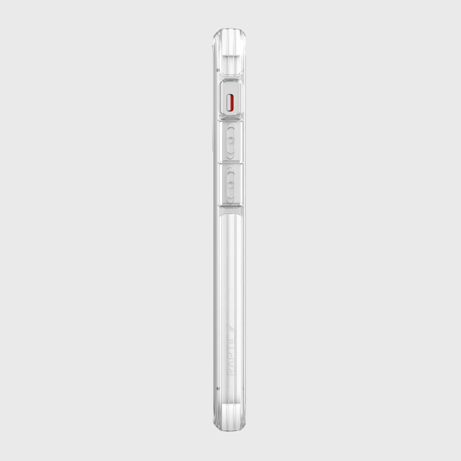 Raptic iPhone 12 Mini Case - CLEAR in white, offering 2-metre drop protection and wireless charging compatibility with Raptic Clear design.