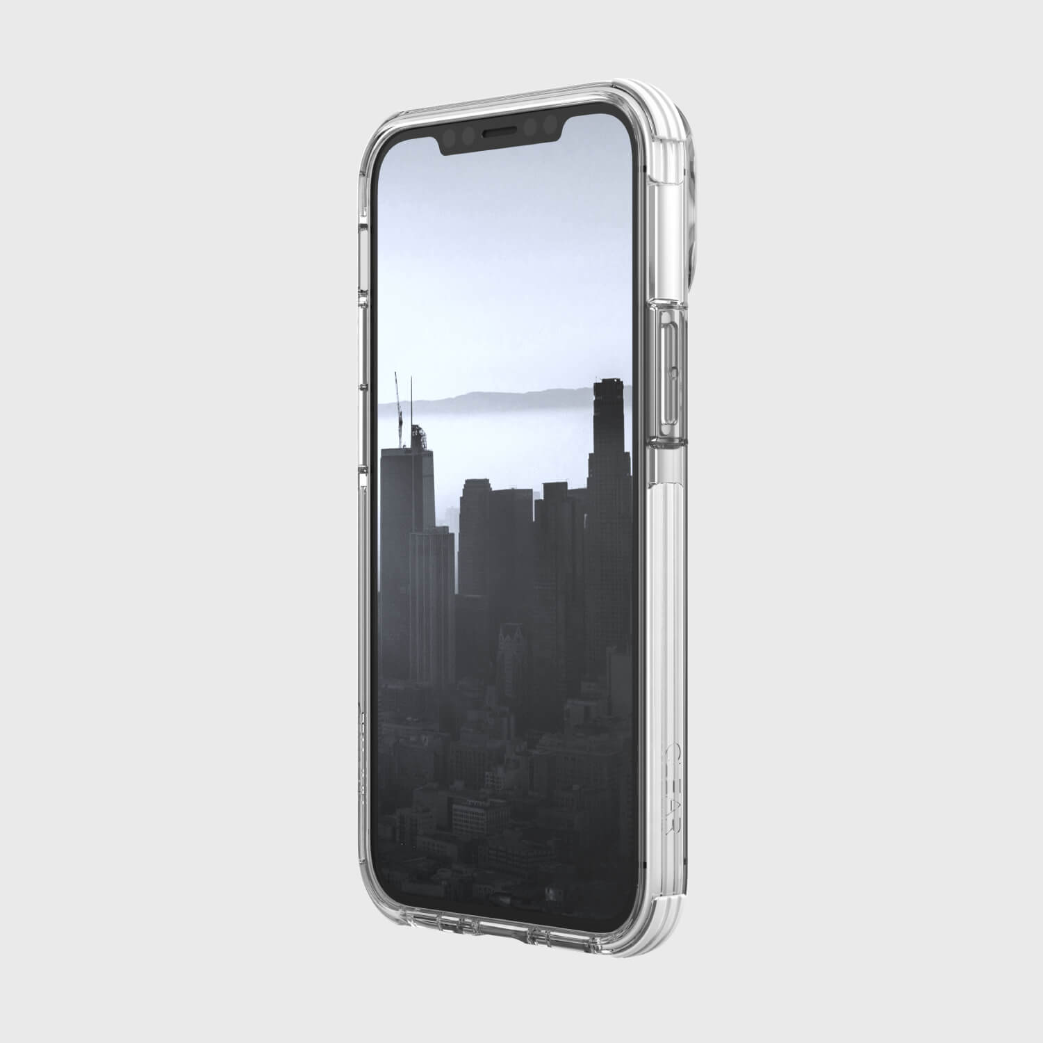 An iPhone 12 Mini case with Raptic Clear, 2-metre drop protection.