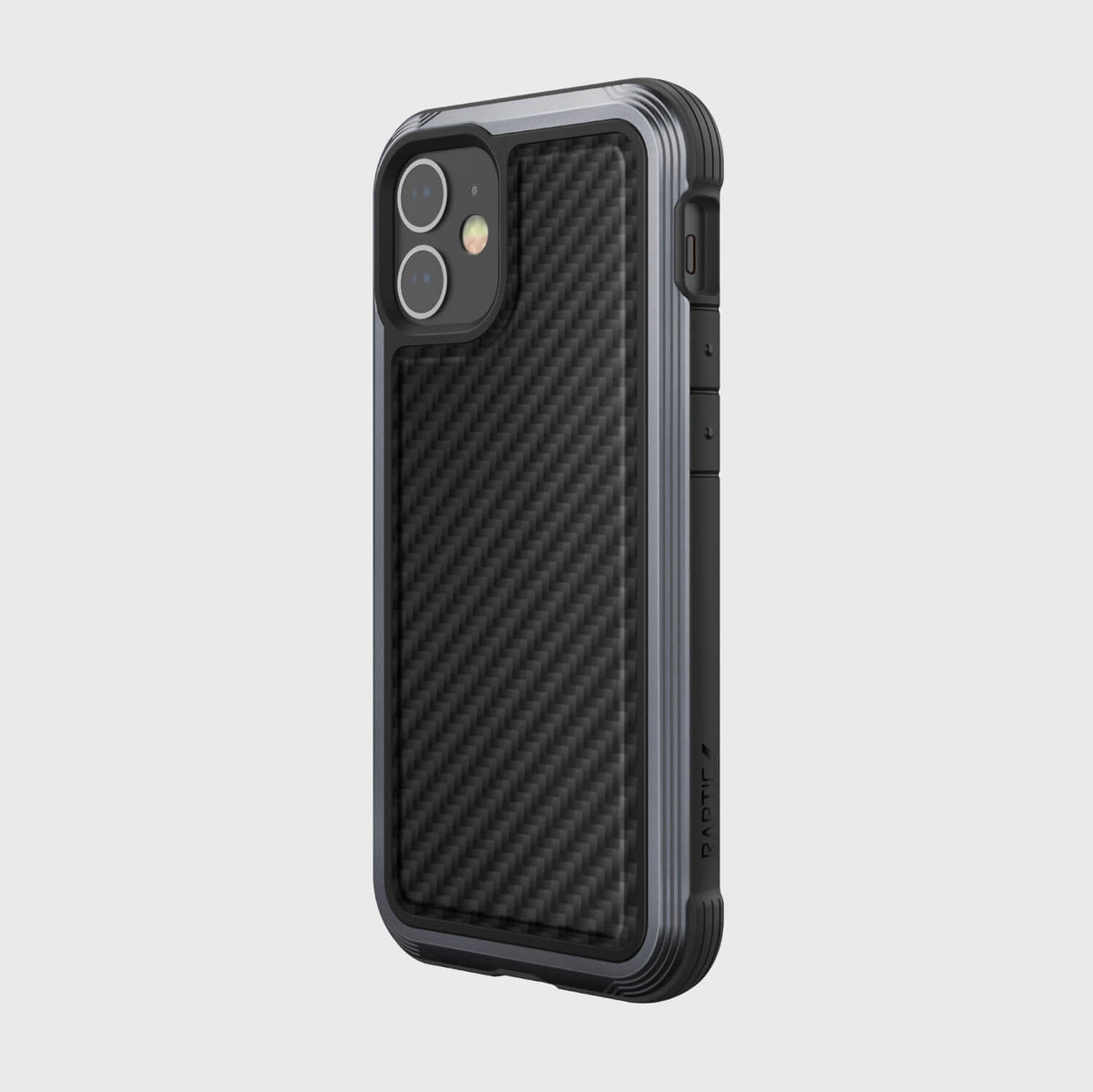 Elevate your iPhone 12 Mini with the luxurious Raptic Lux black carbon fiber case offering exceptional 3-metre drop protection.