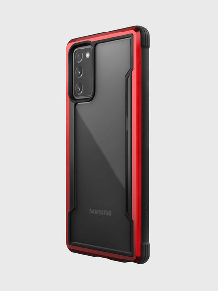 The back view of the X-Doria Samsung Galaxy Note 20 Case - SHIELD Red, offering military-grade drop protection against drops on concrete.