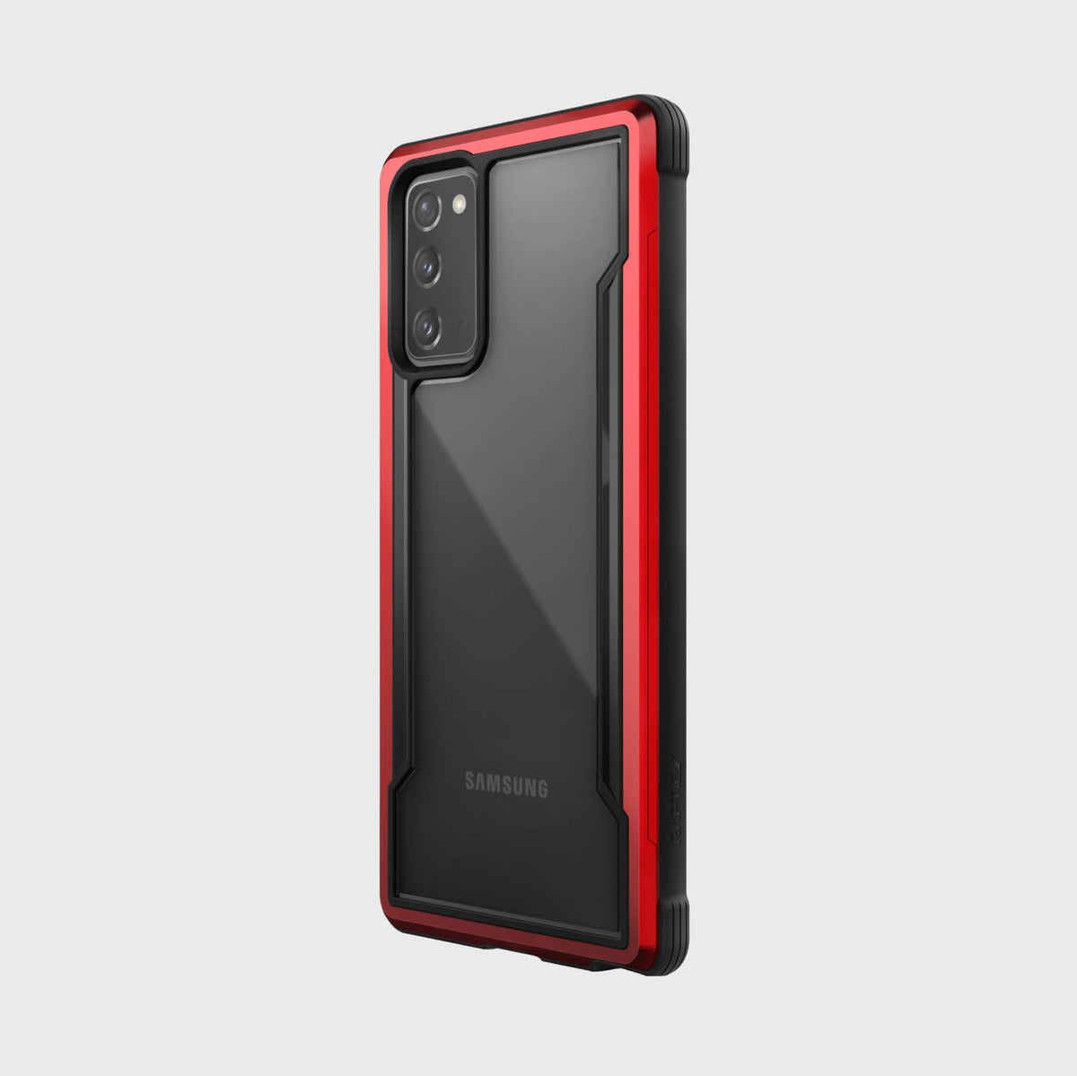 The back view of the X-Doria Samsung Galaxy Note 20 Case - SHIELD Red, offering military-grade drop protection against drops on concrete.