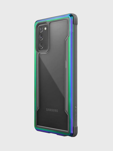The Raptic Samsung Galaxy Note 20 Case - SHIELD Iridescent has drop protection and is wireless charging compatible.