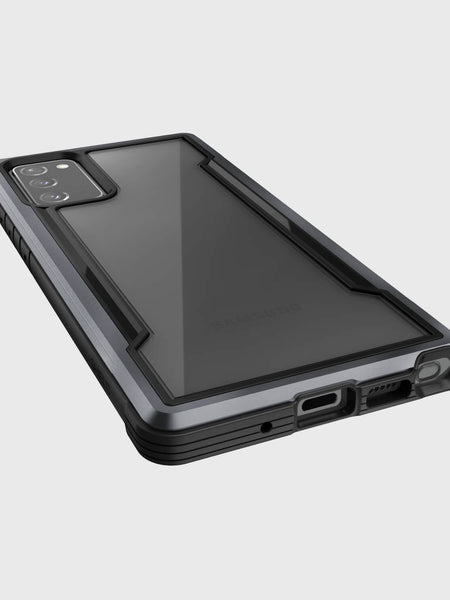 The back view of the Raptic Galaxy Note 20 Case - SHIELD Black showcases its military-grade design for ultimate drop protection. Additionally, the case offers wireless charging compatibility for added convenience.