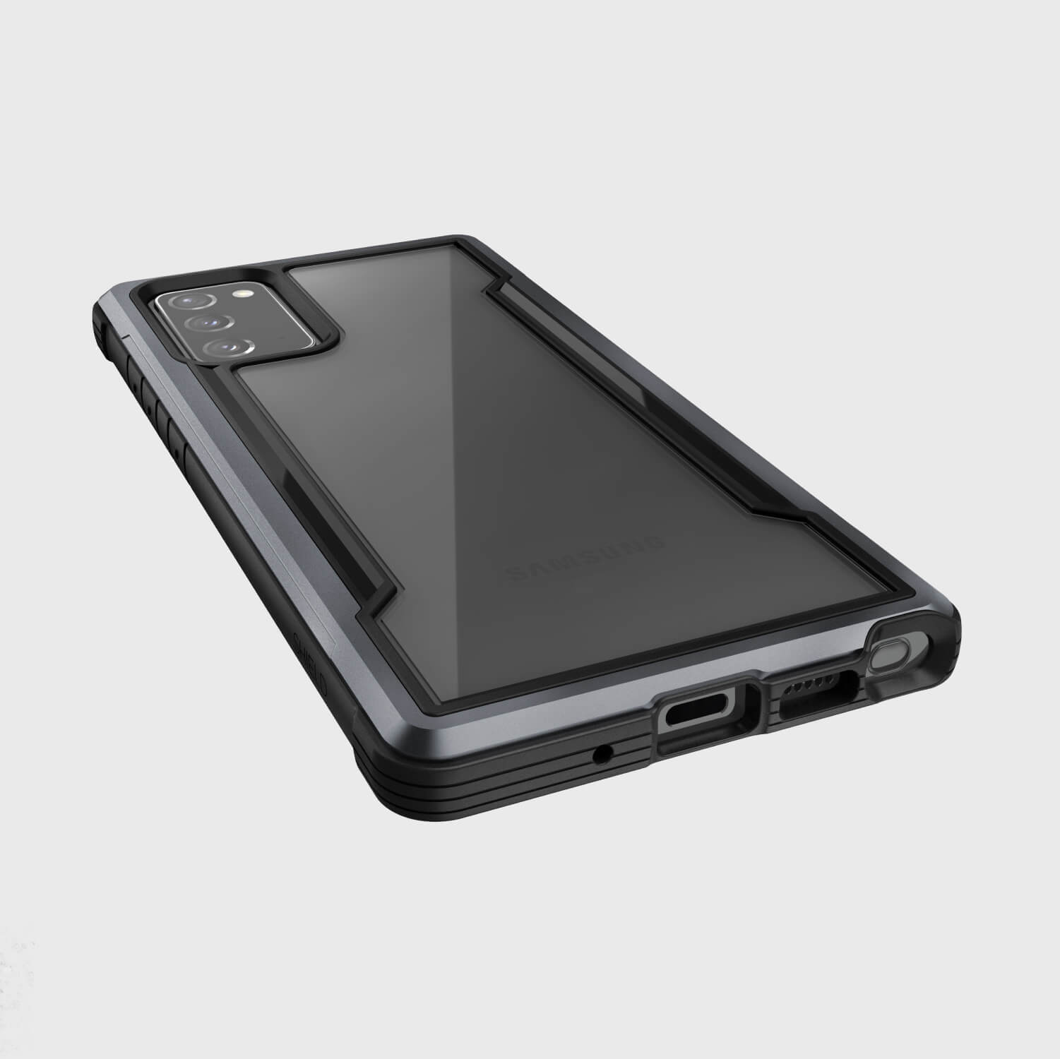 The back view of the Raptic Galaxy Note 20 Case - Shield Black with wireless charging capability and a lifetime warranty.