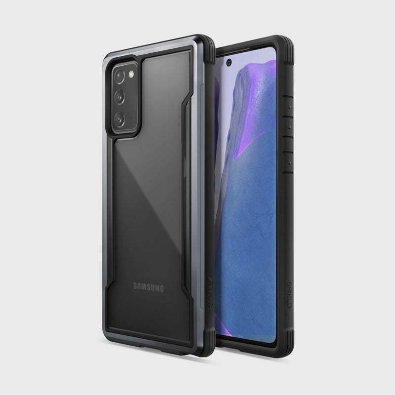 The Raptic Galaxy Note 20 Case - SHIELD Black is shown in black and offers drop protection and wireless charging compatibility.