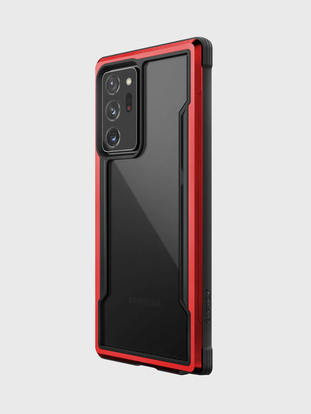 Showing a Note 20 Ultra in a red Raptic Shield case 