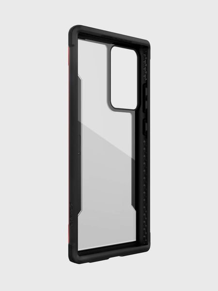 The back view of the X-Doria Galaxy Note 20 Ultra Raptic Shield case - Red with drop protection and wireless charging capabilities.