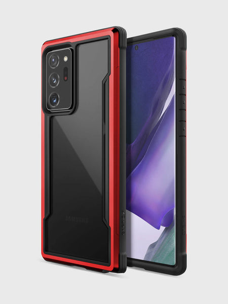 X-Doria Galaxy Note 20 Ultra Raptic Shield case with drop protection and wireless charging in red and black.