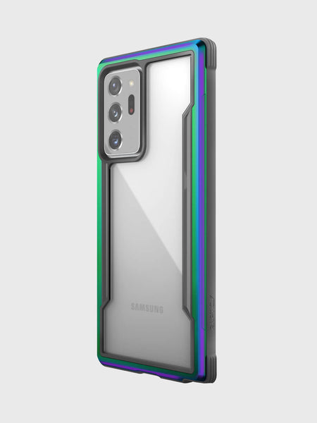 Showing a Note 20 Ultra in a Iridescent Raptic shield case