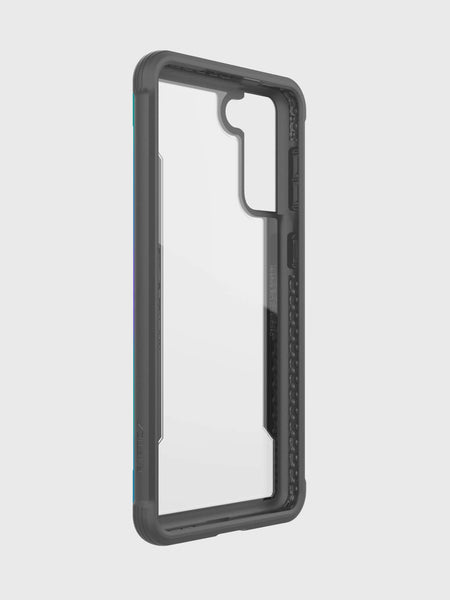 The back view of the Samsung Galaxy S21+ Case Raptic Shield Iridescent with wireless charging compatibility.