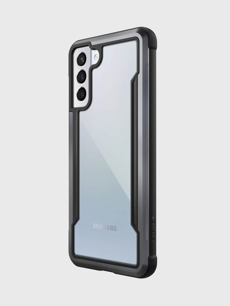 Showing a Samsung Galaxy S21 in a black Raptic Shield case