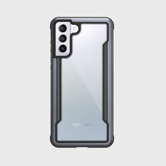 Showing a Samsung Galaxy S21 in a black Raptic Shield case