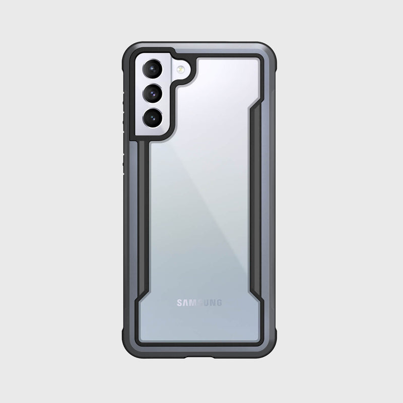 Showing a Samsung Galaxy S21 in a black Raptic Shield case