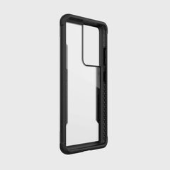 The Samsung Galaxy S21 Ultra Case Raptic Shield Black by X-Doria is shown on a white background, offering drop protection.
