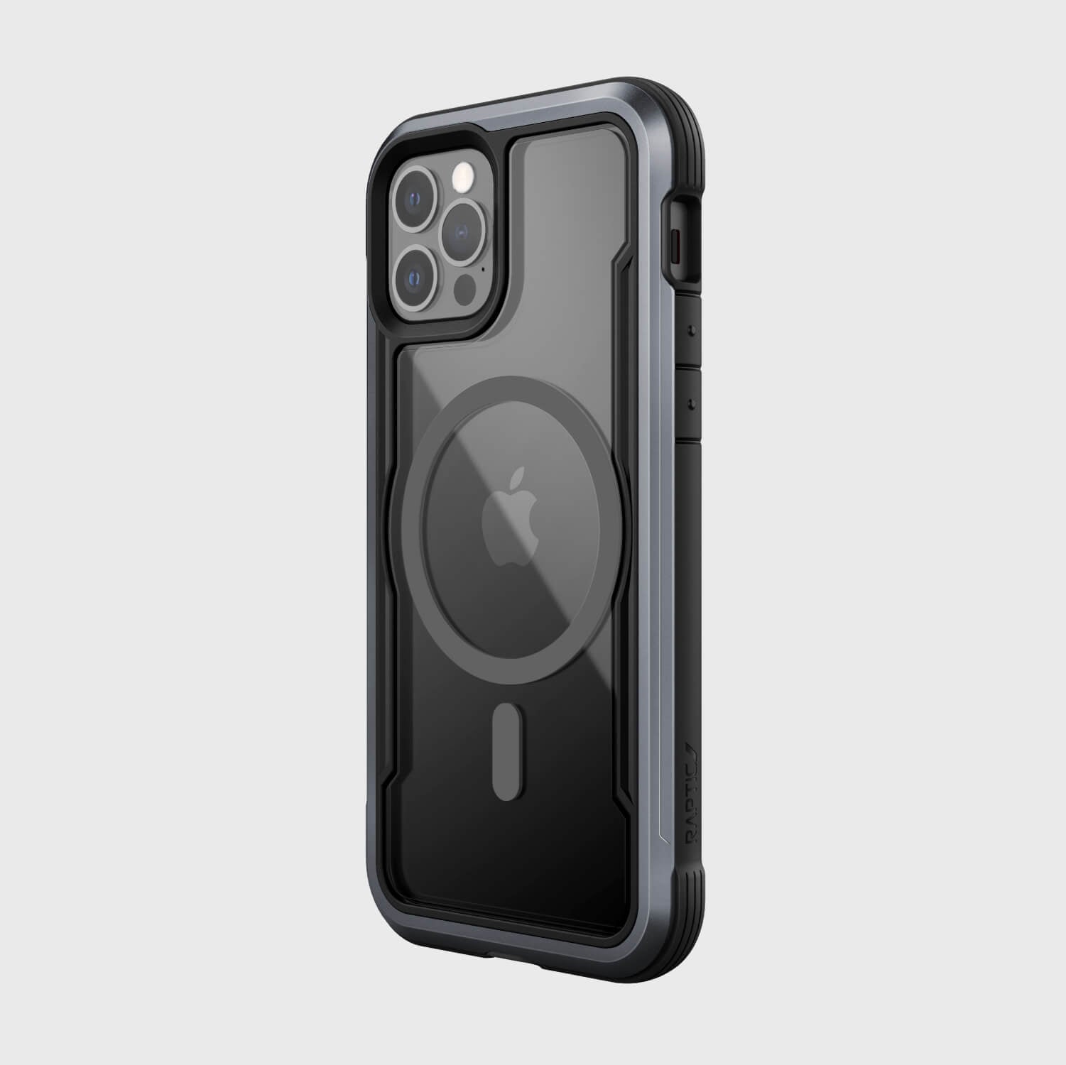 The iPhone 12 Pro Max Case - SHIELD PRO MAGNET, compatible with MagSafe chargers, is shown in black by Raptic.