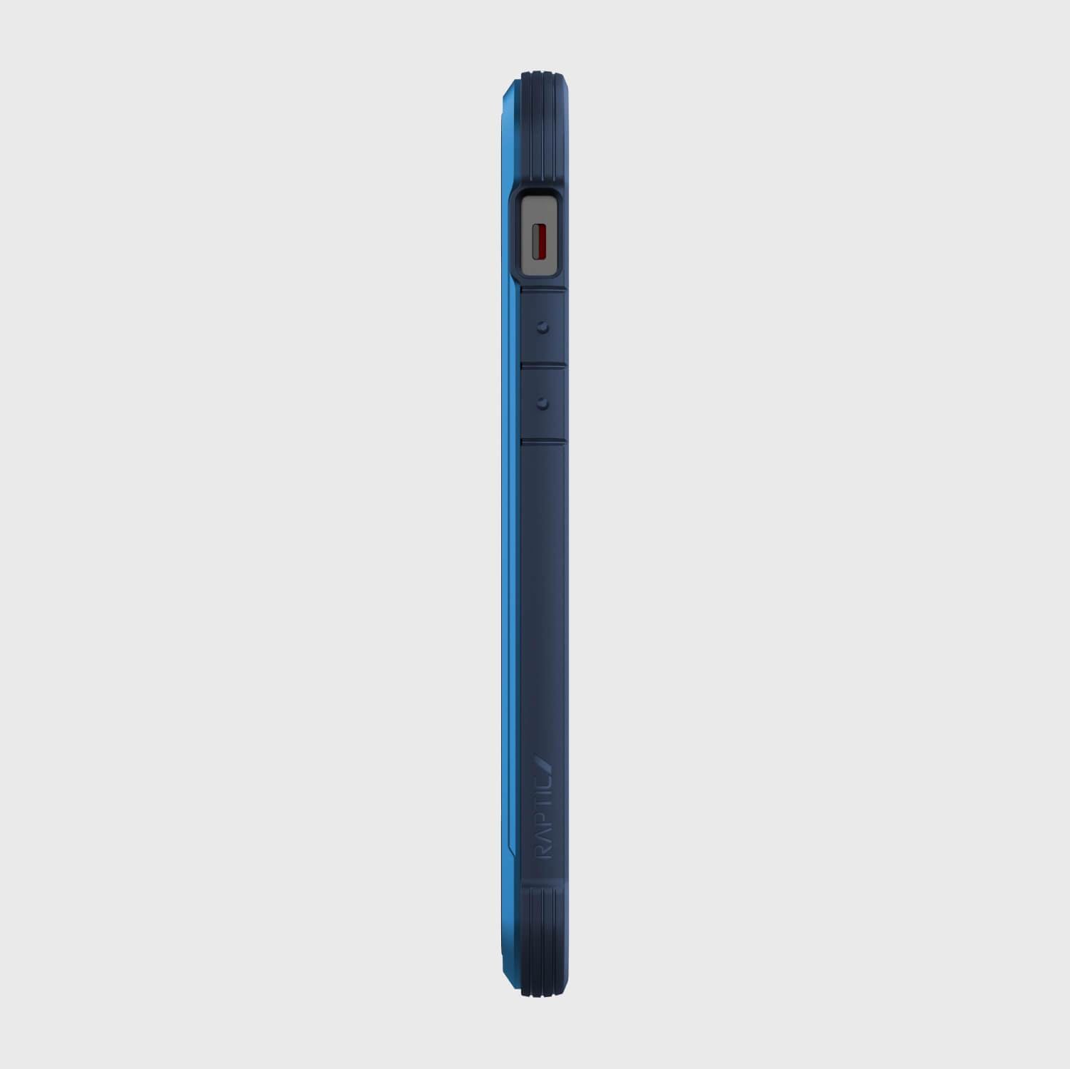 The back view of a blue Raptic iPhone 12 Pro Max case.
