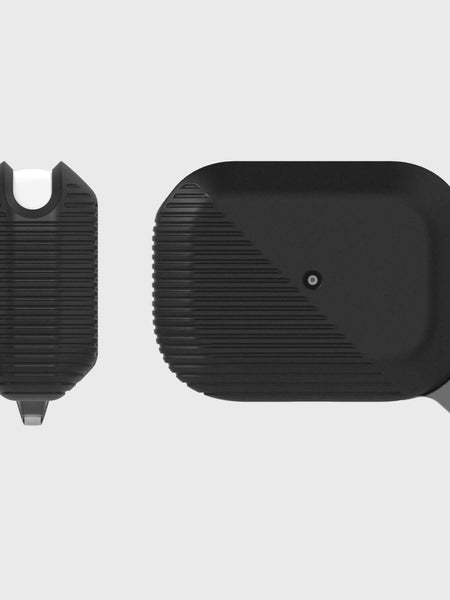 A Raptic Apple AirPods Pro Case - RADIUS with a black carabiner attached to it for added protection.