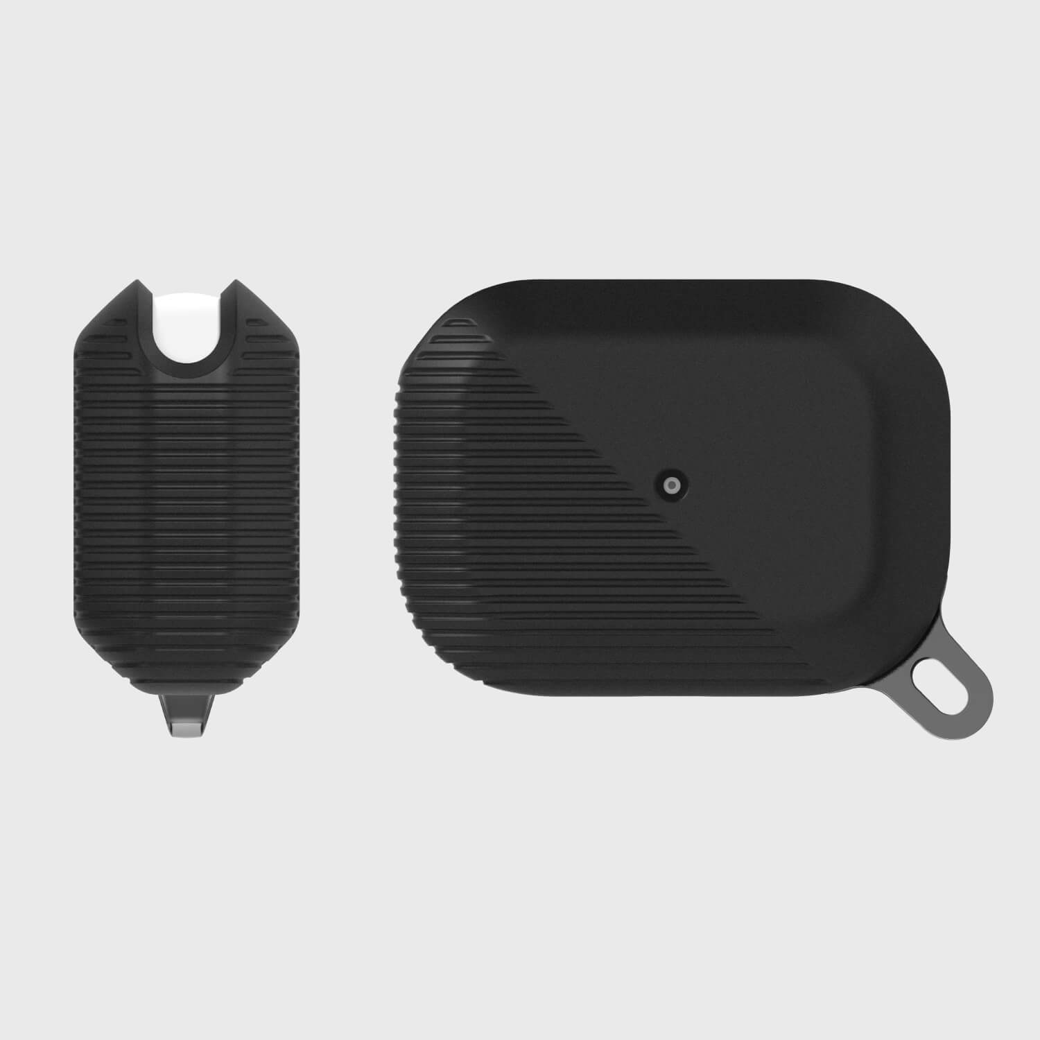 A Raptic Apple AirPods Pro Case - RADIUS with a black carabiner attached to it for added protection.