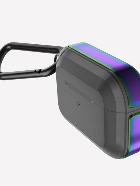 A black and purple Raptic TREK Apple AirPods Pro case with a handle.