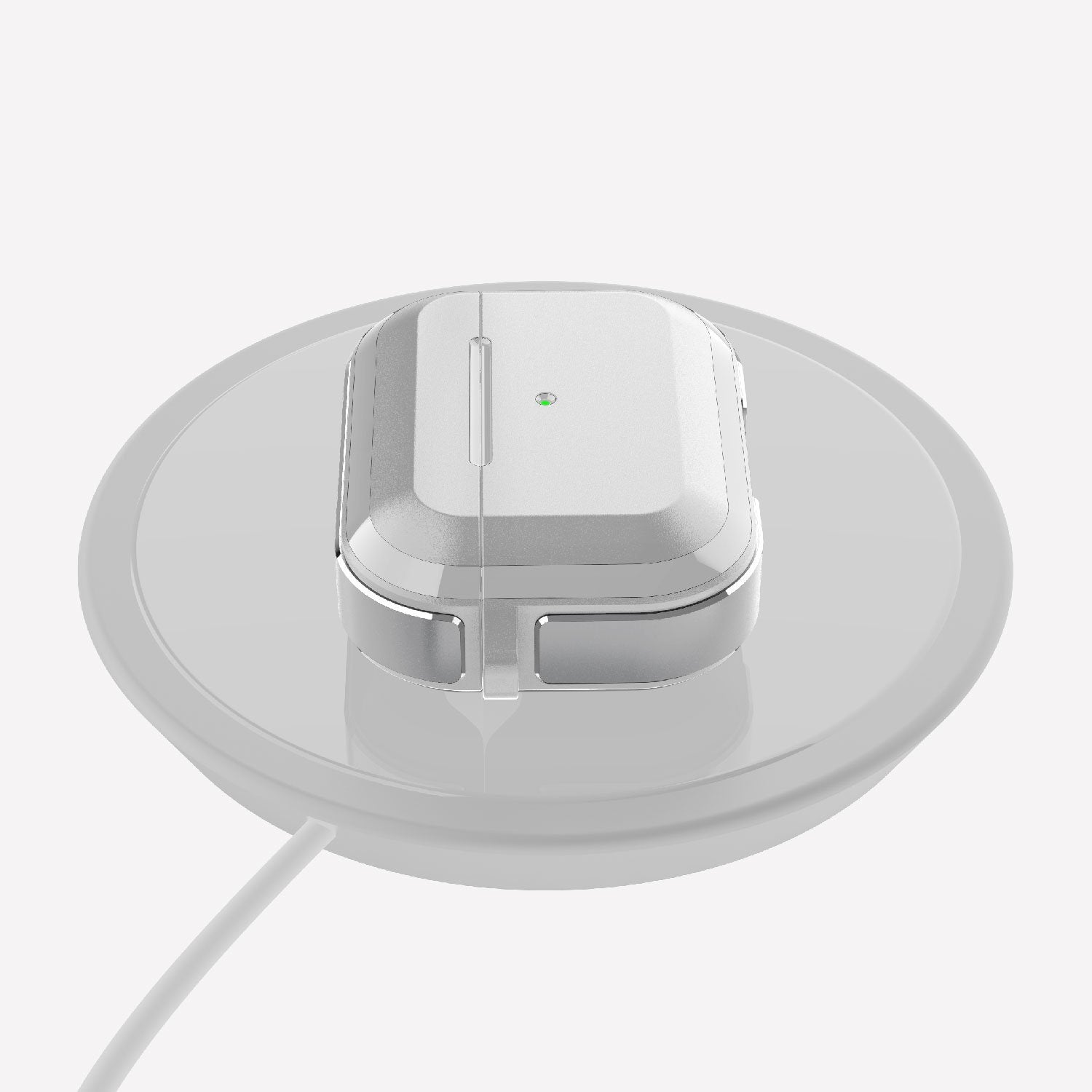 A sleek white wireless charging dock designed specifically for Raptic - Apple AirPods Pro Case - TREK.