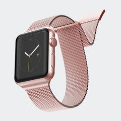 A Raptic Apple Watch with a rose gold stainless steel band.