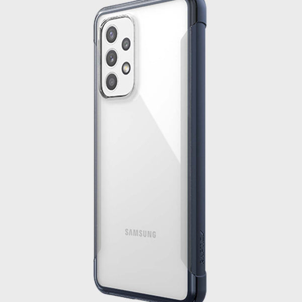 Clear biodegradable protective case on a Samsung Galaxy A53 smartphone with triple-camera setup - Raptic EARTH by Raptic Strong.
