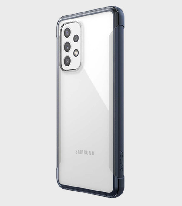 Clear biodegradable protective case on a Samsung Galaxy A53 smartphone with triple-camera setup - Raptic EARTH by Raptic Strong.