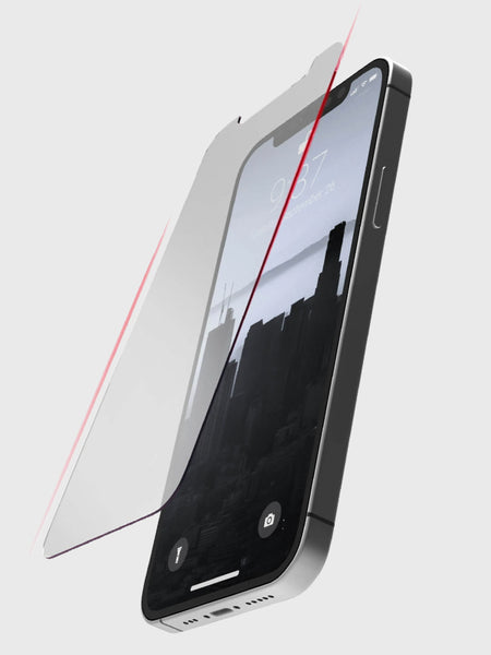 The iPhone 13 Screen Protector - Full Coverage by Raptic is shown on a white background to prevent scratches.