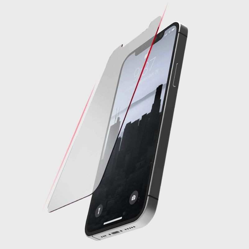 The iPhone 13 Screen Protector - Full Coverage by Raptic is shown on a white background to prevent scratches.