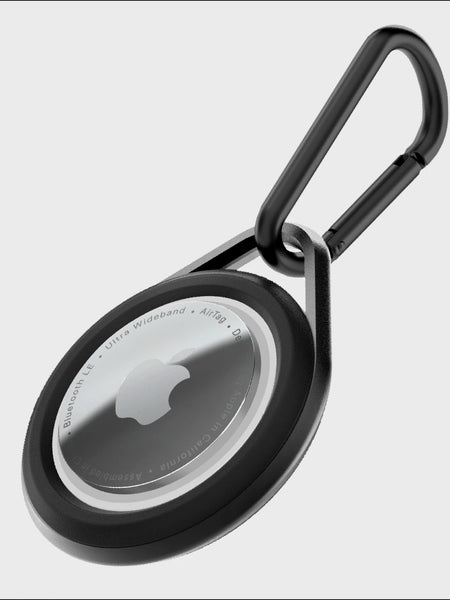 A black ring with an Apple logo, designed for use with Raptic AirTag Case - LINK.