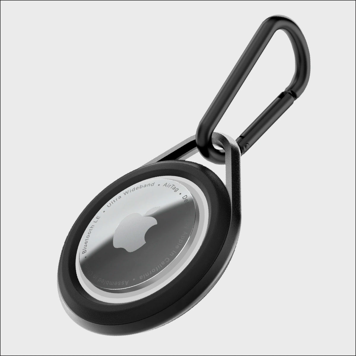 A black ring with an Apple logo, designed for use with Raptic AirTag Case - LINK.