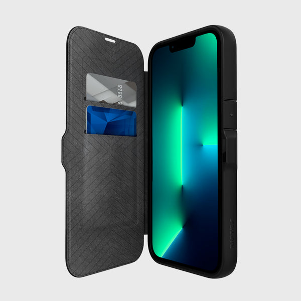 The Raptic Urban Folio iPhone 13 Leather Folio Case - Urban offers military-grade protection and compatibility with MagSafe Charger.