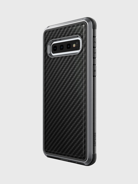 Luxurious Case for Samsung Galaxy S10. Raptic Lux in black carbon fiber.
