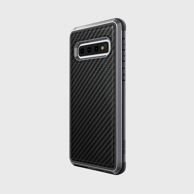 Luxurious Case for Samsung Galaxy S10. Raptic Lux in black carbon fiber.