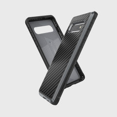 Luxurious Case for Samsung Galaxy S10. Raptic Lux in black carbon fiber.