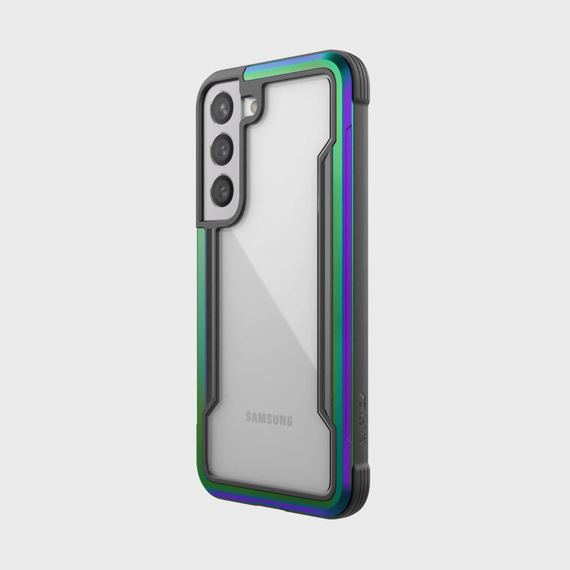 showing a galaxy s22 in a raptic shield iridescent case