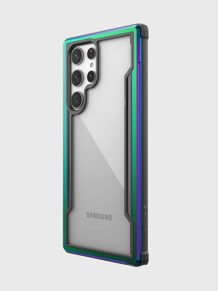 A Raptic Samsung Galaxy S22 Ultra Case - SHIELD with a blue and green trim.