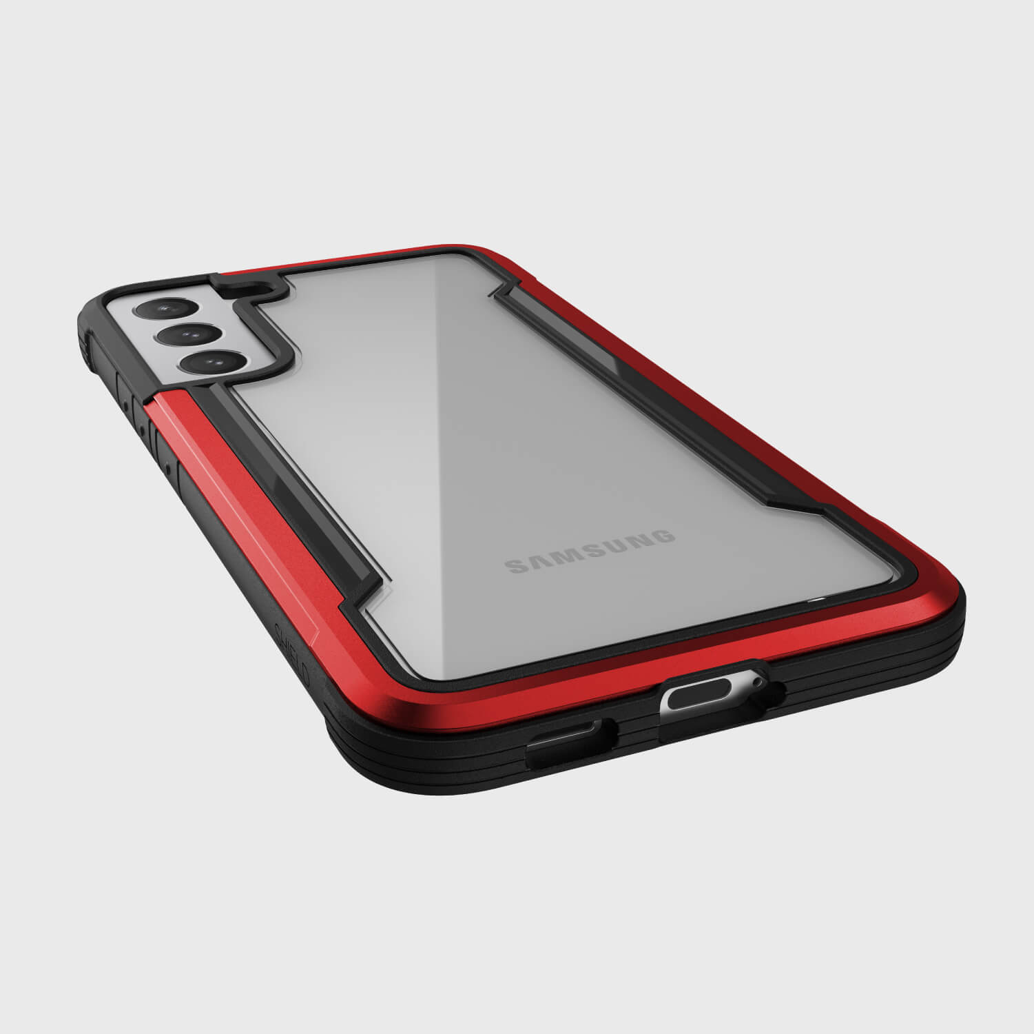 A Raptic Samsung Galaxy S23+ Case - SHIELD in red and black.