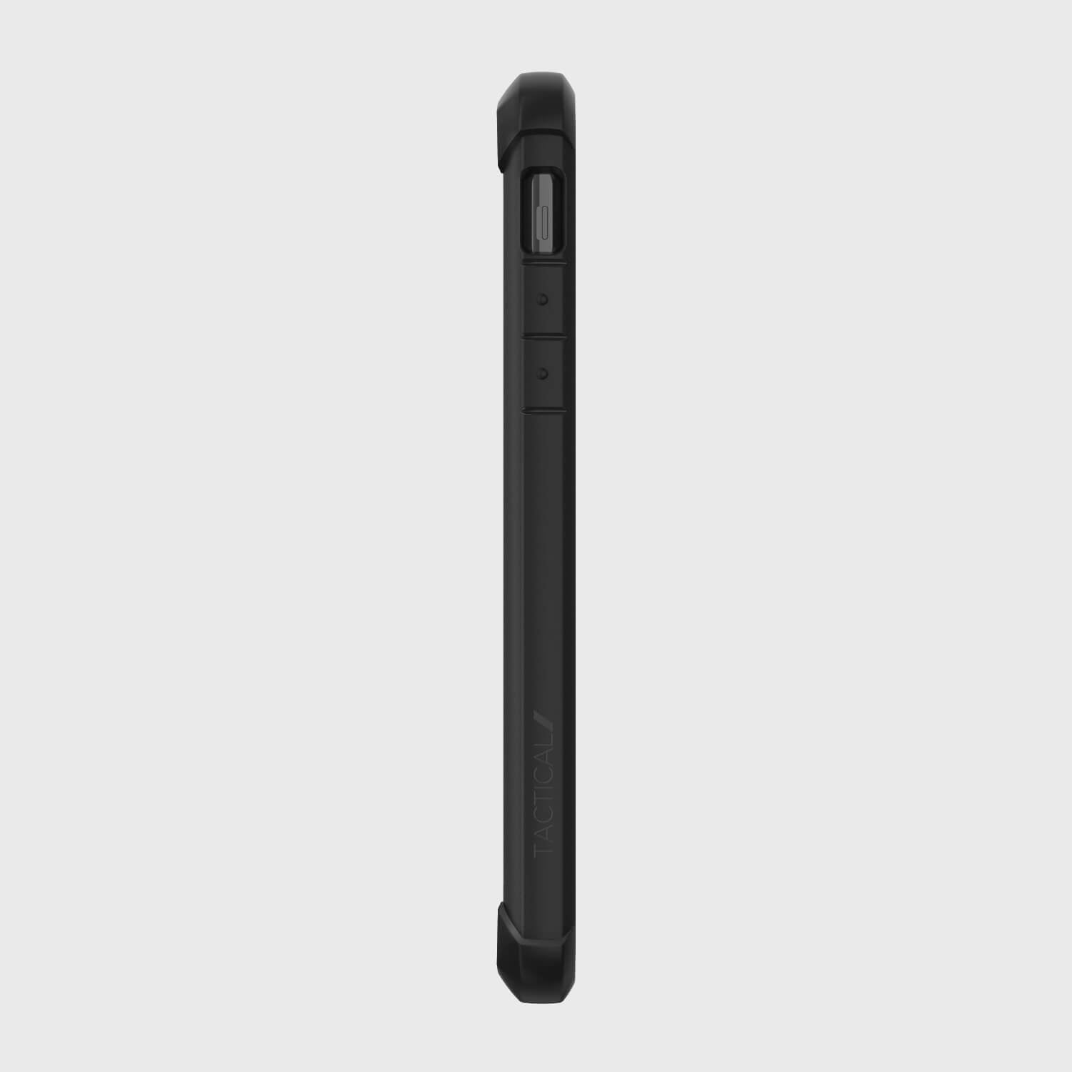 The iPhone 11 Pro Max Case - TACTICAL by Raptic is showcased from the back, highlighting its sleek black design against a clean white background. With a shock-absorbing rubber exterior, this case provides superior protection.