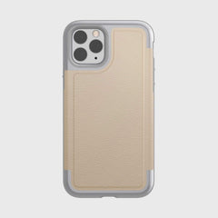 A protective beige leather case for the iPhone 11 pro, the iPhone 11 Case - PRIME by Raptic.
