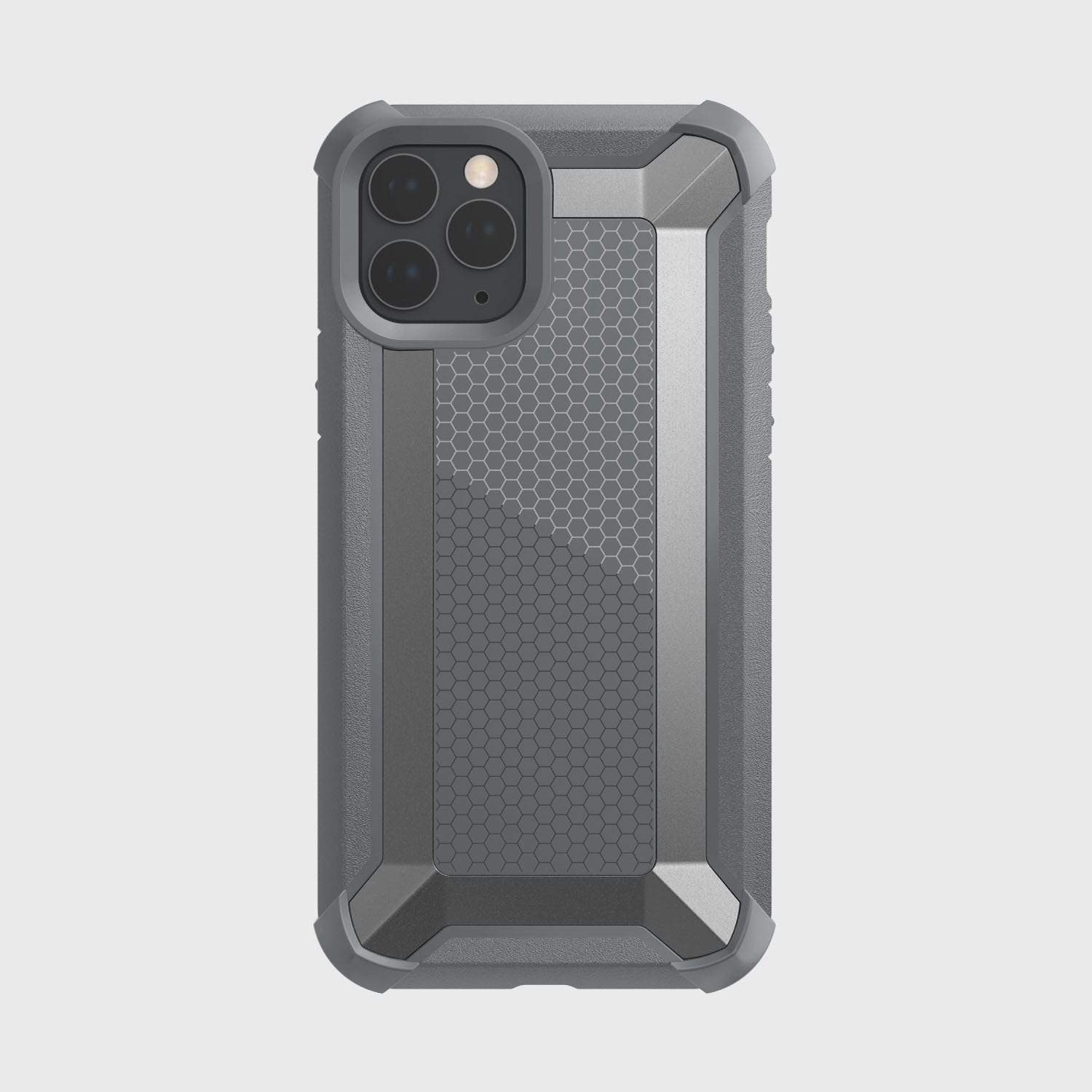 The iPhone 11 Pro Max Case - TACTICAL by Raptic, featuring shock-absorbing rubber exterior and Military Standard MIL-STD-810G compliance, comes in grey color.